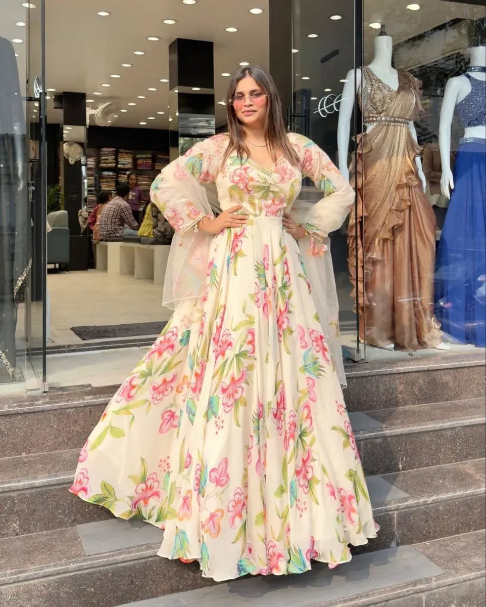 Elegant Digital Print Georgette Gown for Women