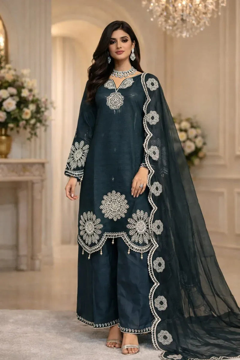 cut work pakistani dresses ZIAAZ DESIGNS 7773 D PREMIUM CUTWORK BLACK COLOUR