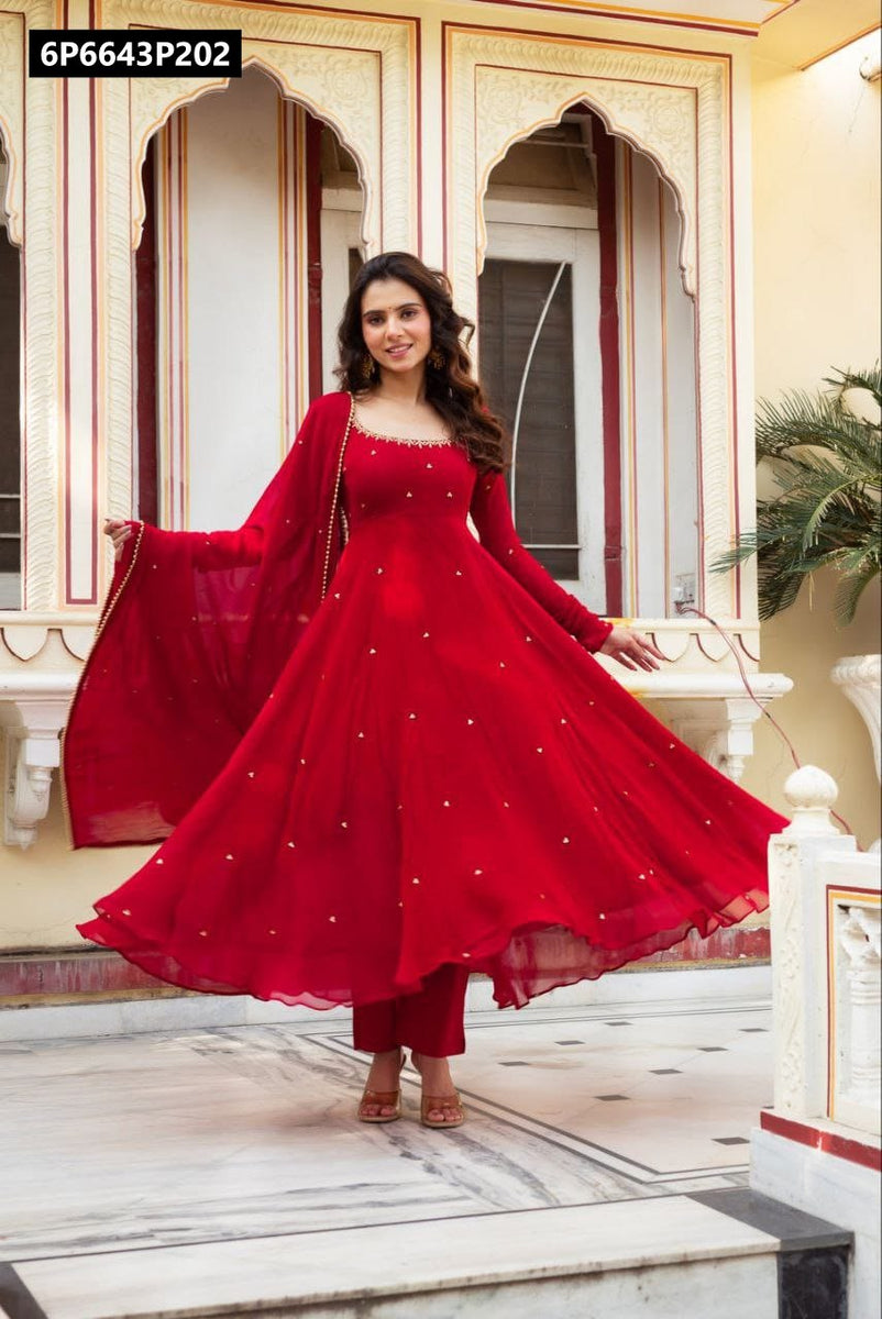TRENDBUY Red Fox Georgette Anarkali Suit with Dupatta – TREND BUY