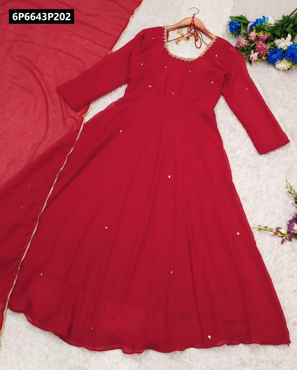 TRENDBUY Red Fox Georgette Anarkali Suit with Dupatta – TREND BUY