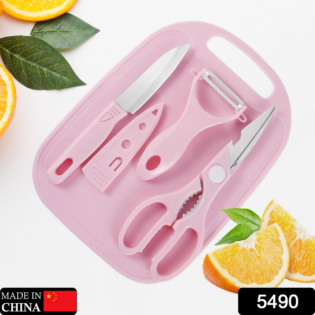 Mini travel camping cutting board set (4 pcs) with plastic board, knife, peeler, scissors