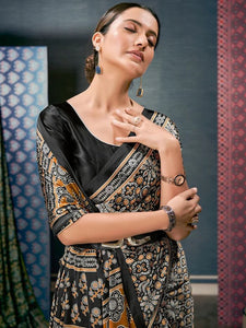Exclusive Indigo Blue Ajrakh Print Japan Crape Saree - Lightweight Summer Festive Wear