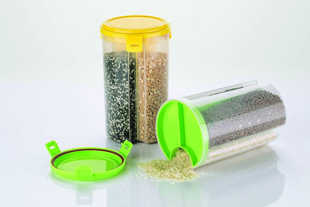 Transparent 3-in-1 airtight storage dispenser for cereals and dry food.