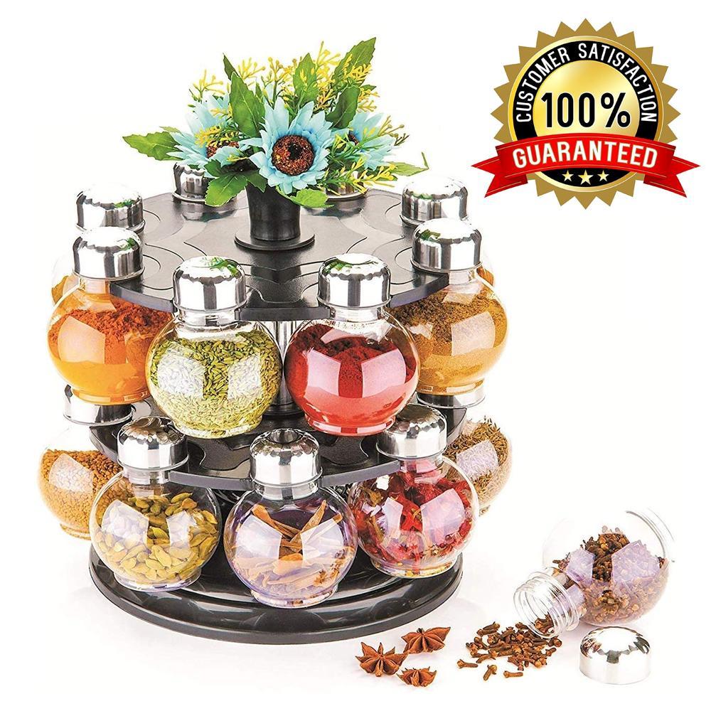 069 Multipurpose Revolving Plastic Spice Rack with 16 clear spice jars
