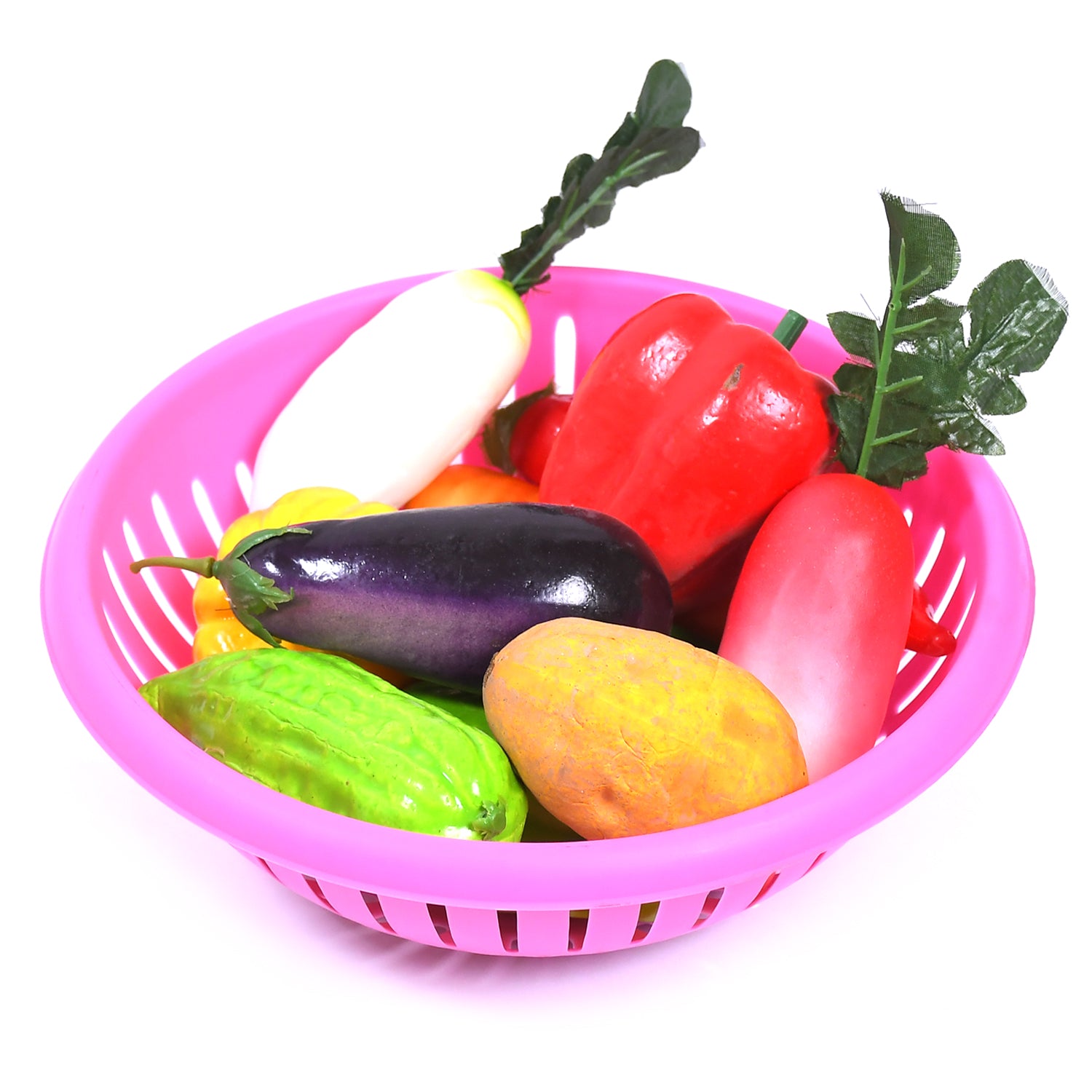 5245 Round Unbreakable Plastic Basket With Handle Organizers Storage Basket For Fish Fruit Vegetable Multipurpose Use ( Moq 10 )