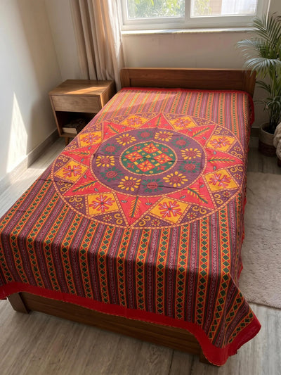 100% Pure Cotton Single Bedsheet 60x90 - Yellow Mandala Print with 2 Pillow Covers