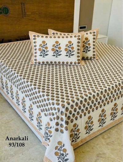 100% Pure Cotton Super King Bedsheet 108x108 - Blue Floral Print with 2 Pillow Covers