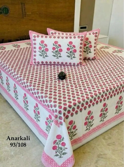 100% Pure Cotton Super King Bedsheet 108x108 - Blue Floral Print with 2 Pillow Covers