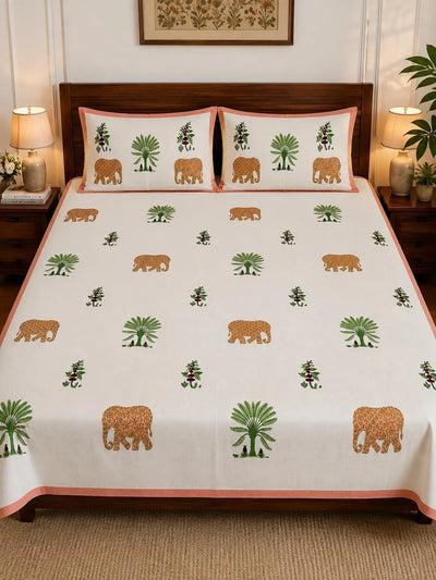 100% Pure Cotton Super King Bedsheet 108x108 - Blue Floral Print with 2 Pillow Covers