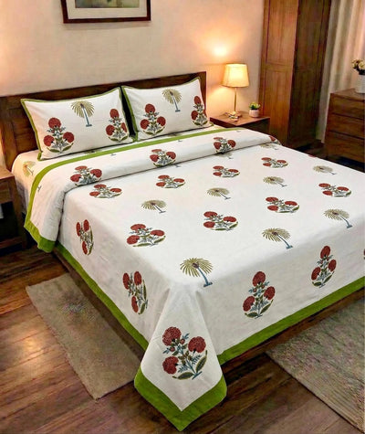 100% Pure Cotton Super King Bedsheet 108x108 - Blue Floral Print with 2 Pillow Covers
