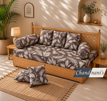 100% Pure Cotton Super King Bedsheet 108x108 - Brown Leaf Print with 2 Pillow Covers