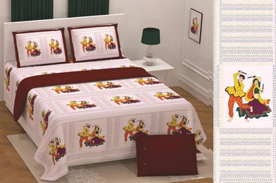 100% Pure Cotton Super King Bedsheet 108x108 - Handwork Print with 2 Pillow Covers
