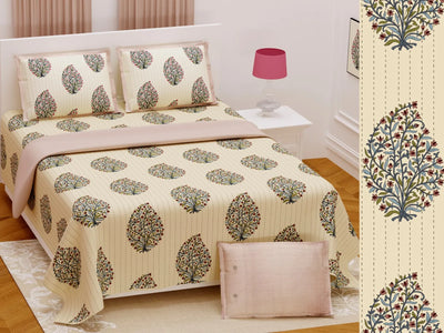 100% Pure Cotton Super King Bedsheet 108x108 - Handwork Print with 2 Pillow Covers