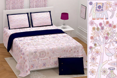 100% Pure Cotton Super King Bedsheet 108x108 - Handwork Print with 2 Pillow Covers