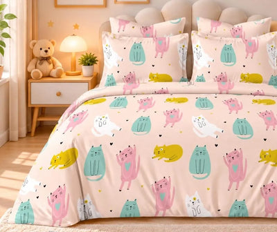 100% Pure Cotton Super King Bedsheet 108x108 - Mint Green Car Print with 2 Pillow Covers
