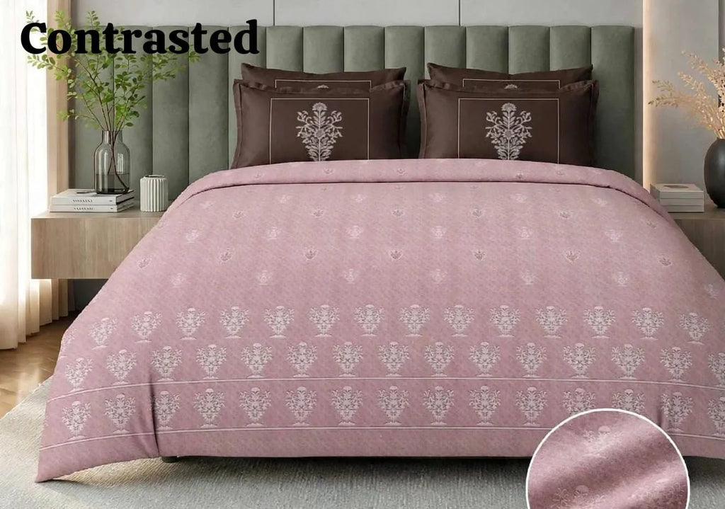 Pink pure cotton super king bedsheet 108x108 with floral print and matching pillow covers
