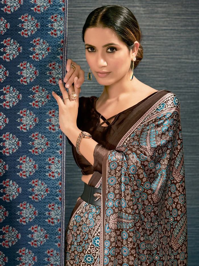 Close-up of the intricate geometric and floral block print patterns on soft drape fabric