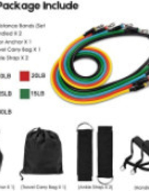 11 Pcs Resistance Band Set for Men & Women, including 5 bands, handles, straps, and door anchor.