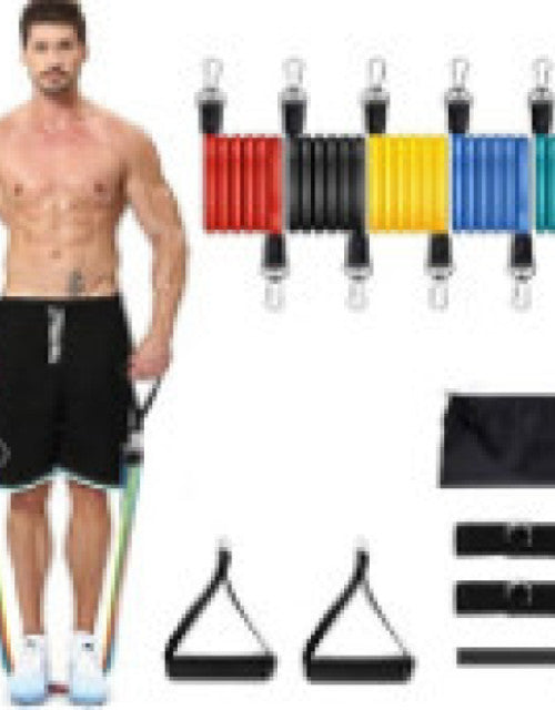 11 Pcs Resistance Band Set for Men & Women with multiple bands, handles, door anchor, and ankle straps.