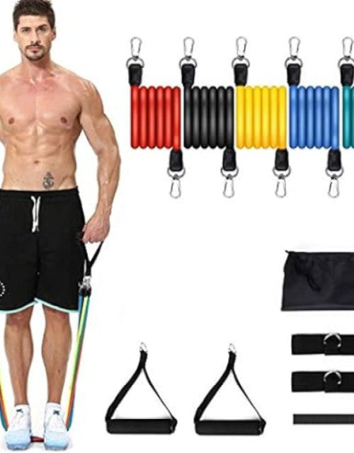 11 Pcs Resistance Band Set for Men & Women, including bands, handles, door anchor, ankle straps & bag