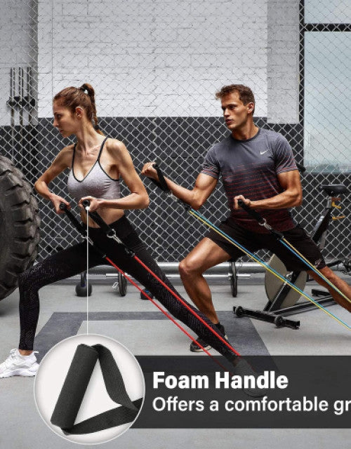 11-piece gym power resistance bands set with handles, door anchor & ankle straps for workouts
