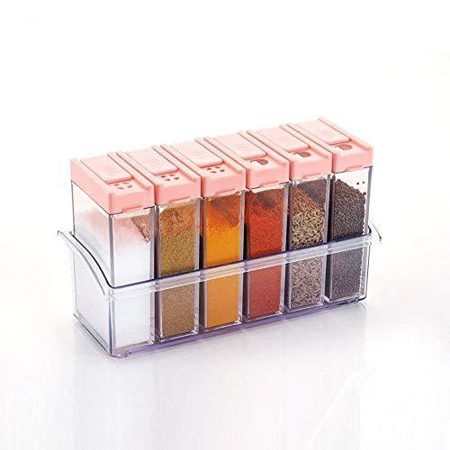 Multicolour plastic spice jar set, 6 pieces, for kitchen storage. Product 122.