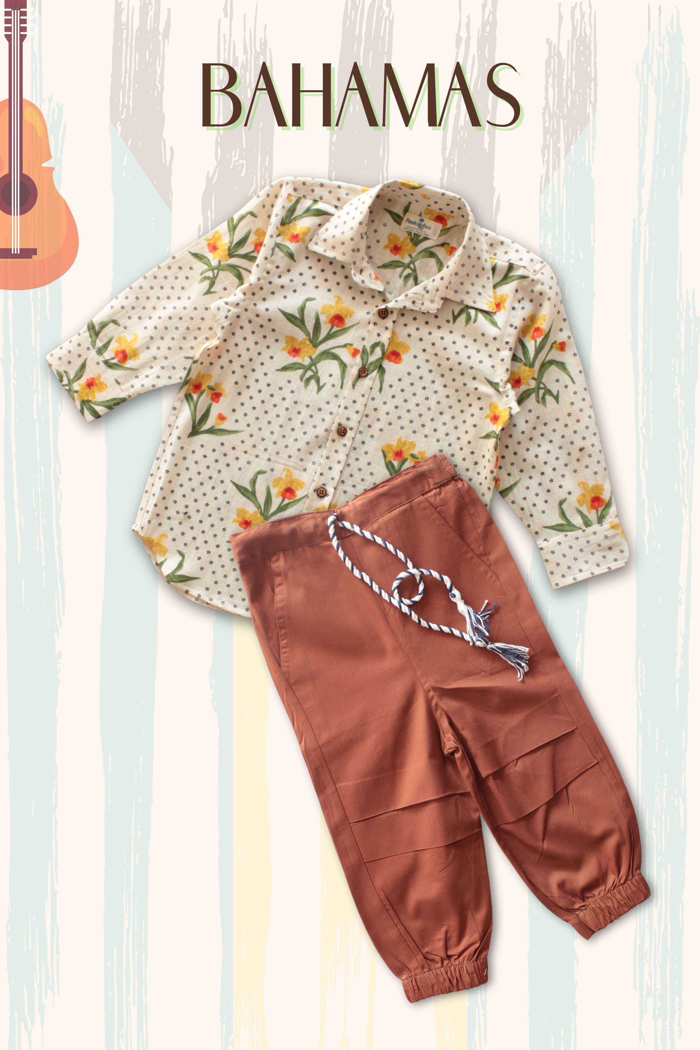Boys Bahamas Resort Wear Set - Off-White & Brown