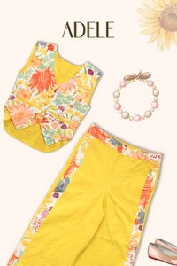 Girls Adele Printed Waist Coat and Solid Pants set - Floral Yellow | TRENDBUY
