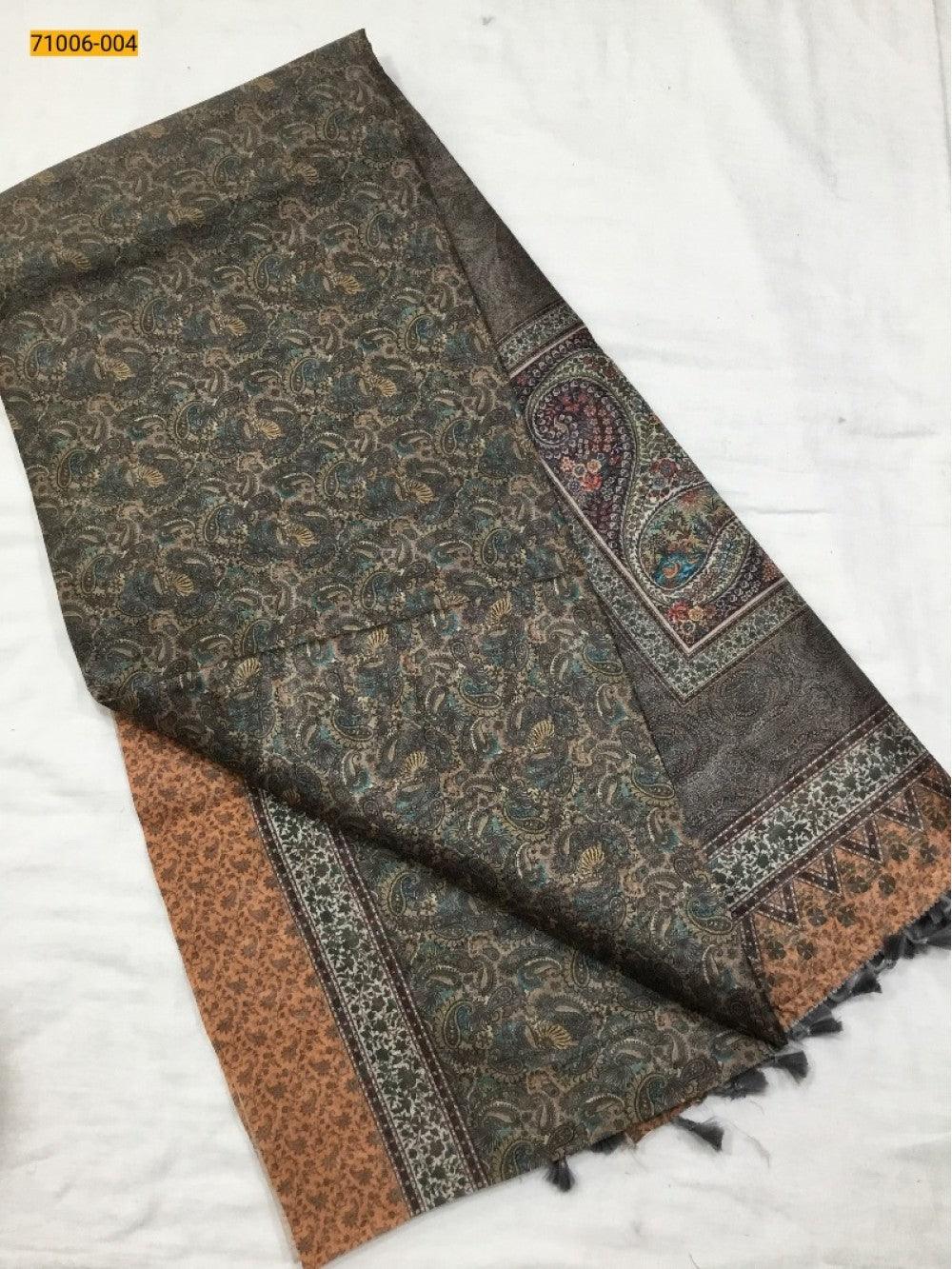 Mehandhi Green Kalamkari Soft Linen Silk Saree