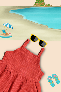 Girls Pure Cotton Seersucker Summer Dress - Solid Rust | TRENDBUY
