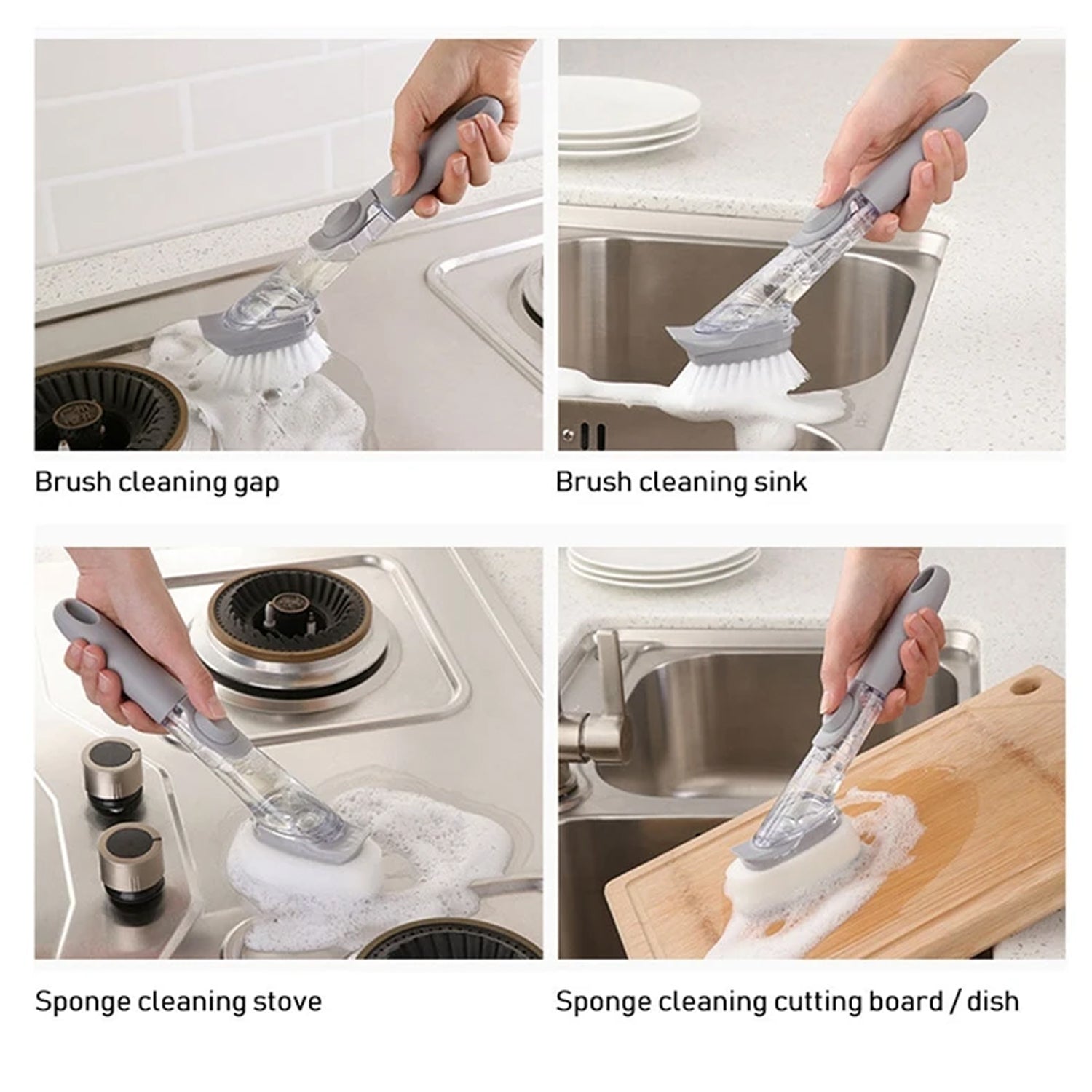 Home Kitchen Cleaning Brushes Scrubber Soap Dispenser Scrub Brush For Pans Pots And Bathtub Sink (5 In 1 )