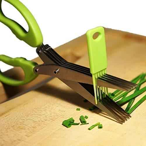 5-layer multi-functional vegetable cutter scissors for herbs & spices, with cleaning brush