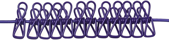 12 Clips & 2 Hooks Portable Outdoor Clothesline Rope Nylon (Multicolor)