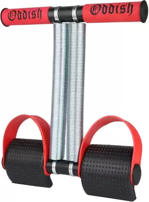 Person using a multicolor double spring tummy trimmer for abs, waist, and body toning.