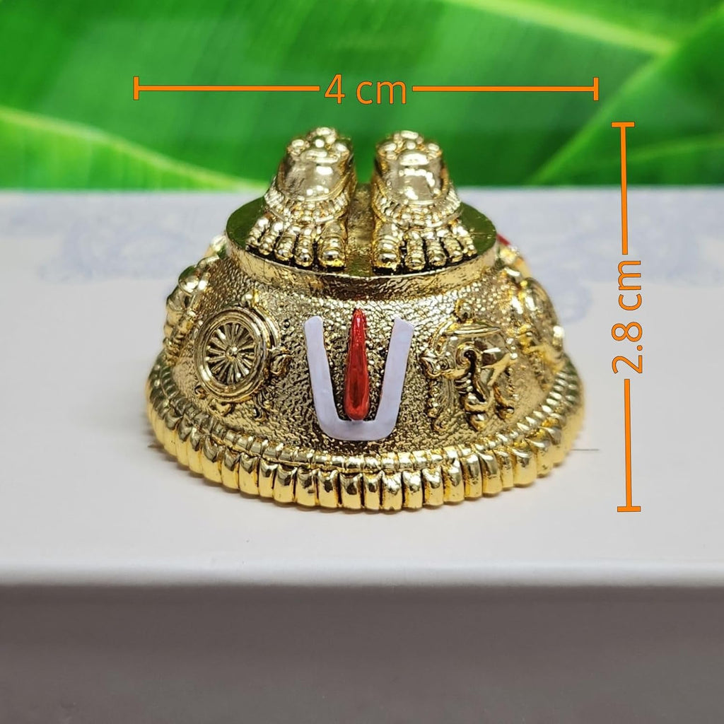 Gold Plated Antique Balaji Charan Paduka with Shanku, Chakra, and Namam