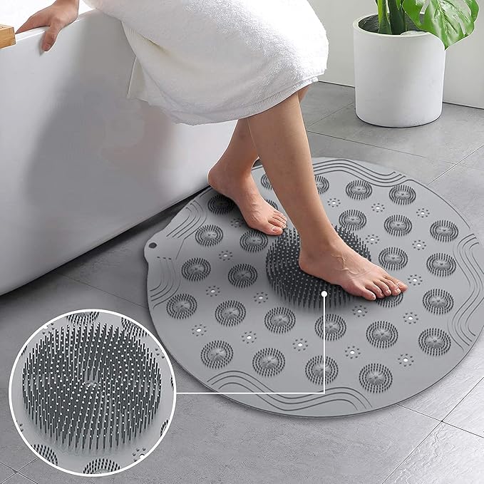 Round multicolor anti-slip silicone shower bath mat with foot massager nubs