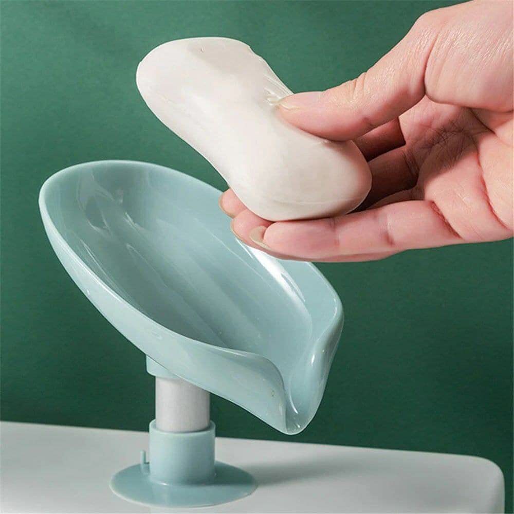 Green leaf pattern drainage soap holder for bathroom washbasin or kitchen.