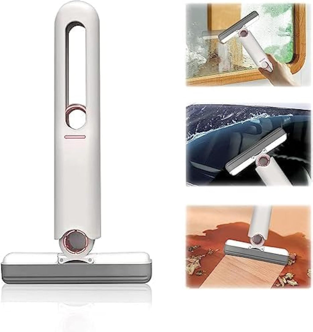 Person demonstrating the self-squeeze feature of a modern portable mini mop over a sink.