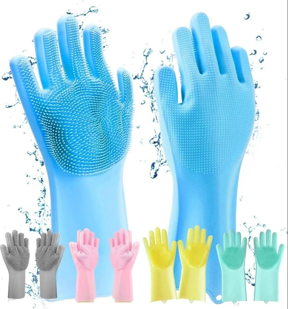 Vibrant multicolor silicone kitchen gloves for dishwashing and cleaning