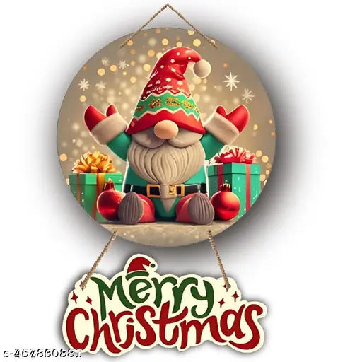 Multicolor wooden JOY sign wall hanging with festive Christmas decor.