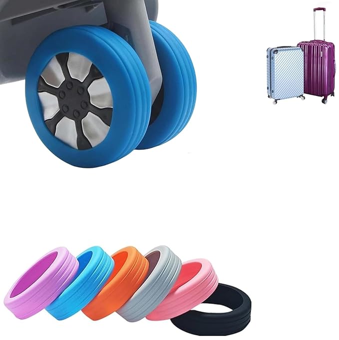 8 Pcs durable silicone covers for luggage wheel protection.