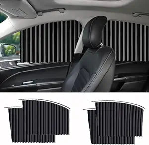 Magnetic car sunshade privacy curtain installed on a car side window.