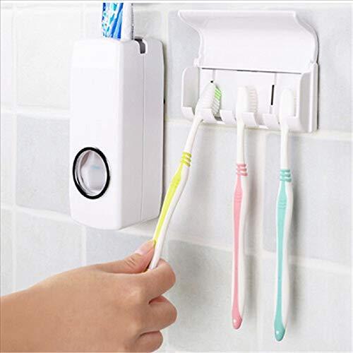Wall-mounted toothpaste dispenser with integrated toothbrush holder for bathroom organization
