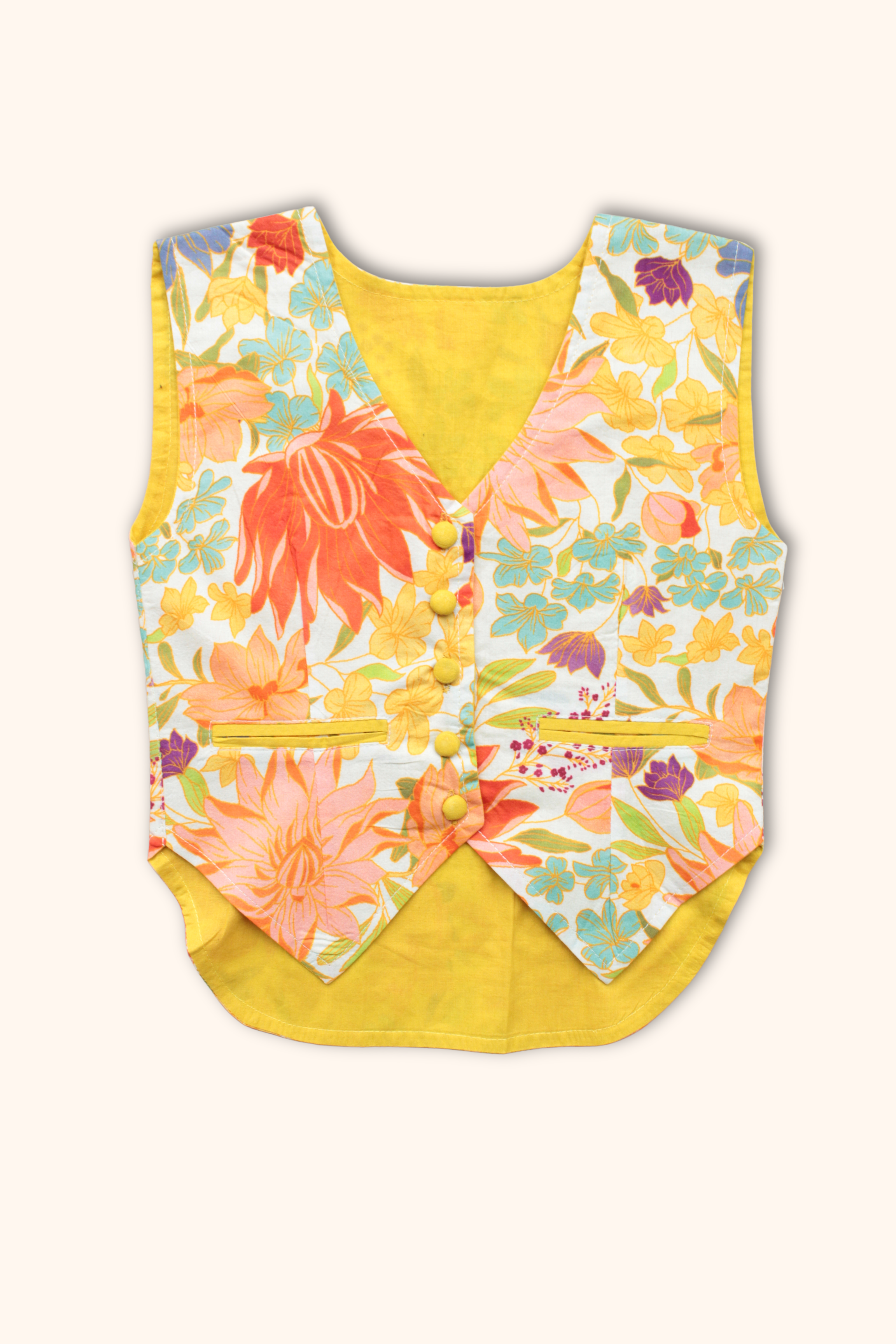 Girls Adele Printed Waist Coat and Solid Pants set - Floral Yellow