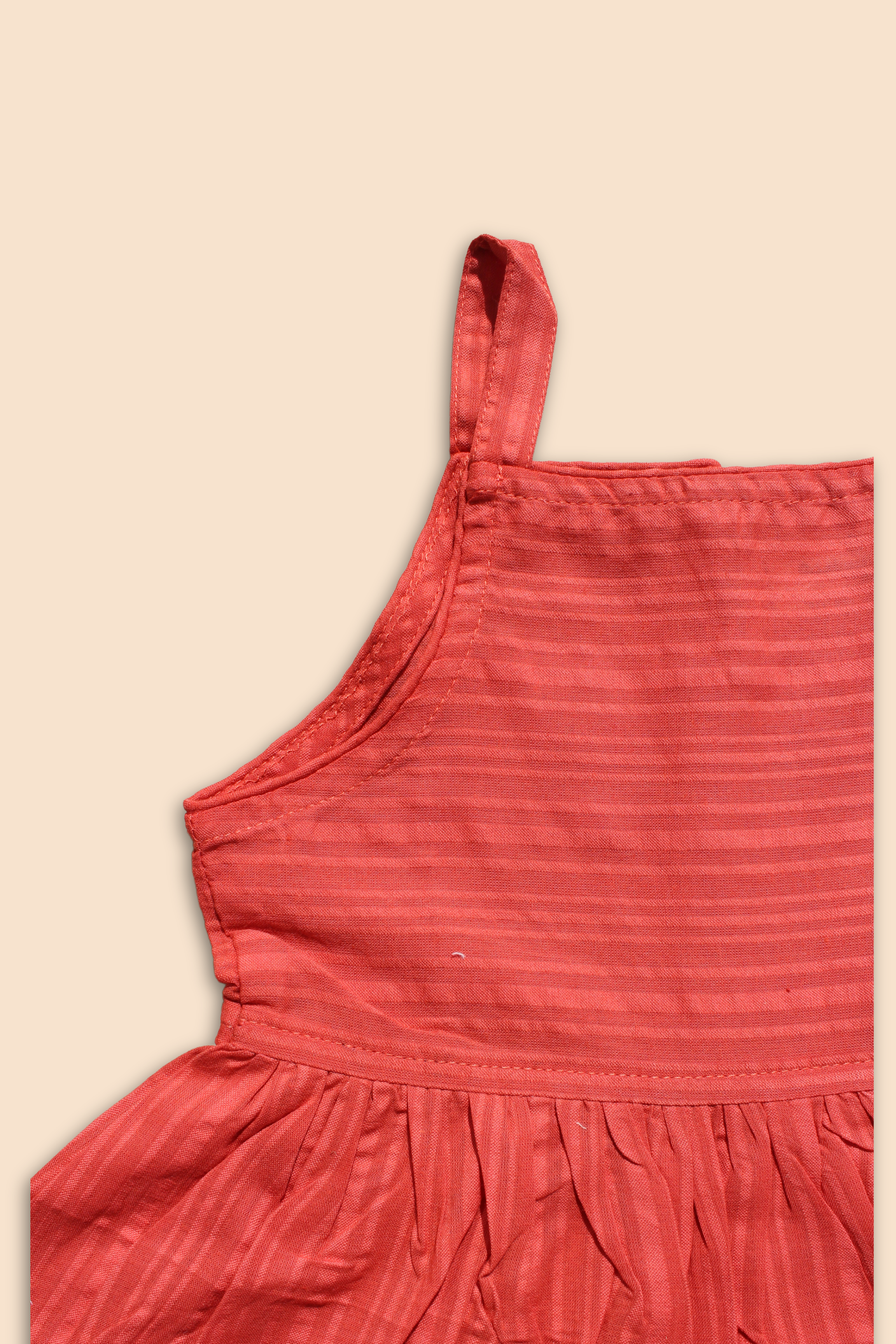Girls Pure Cotton Seersucker Summer Dress - Solid Rust