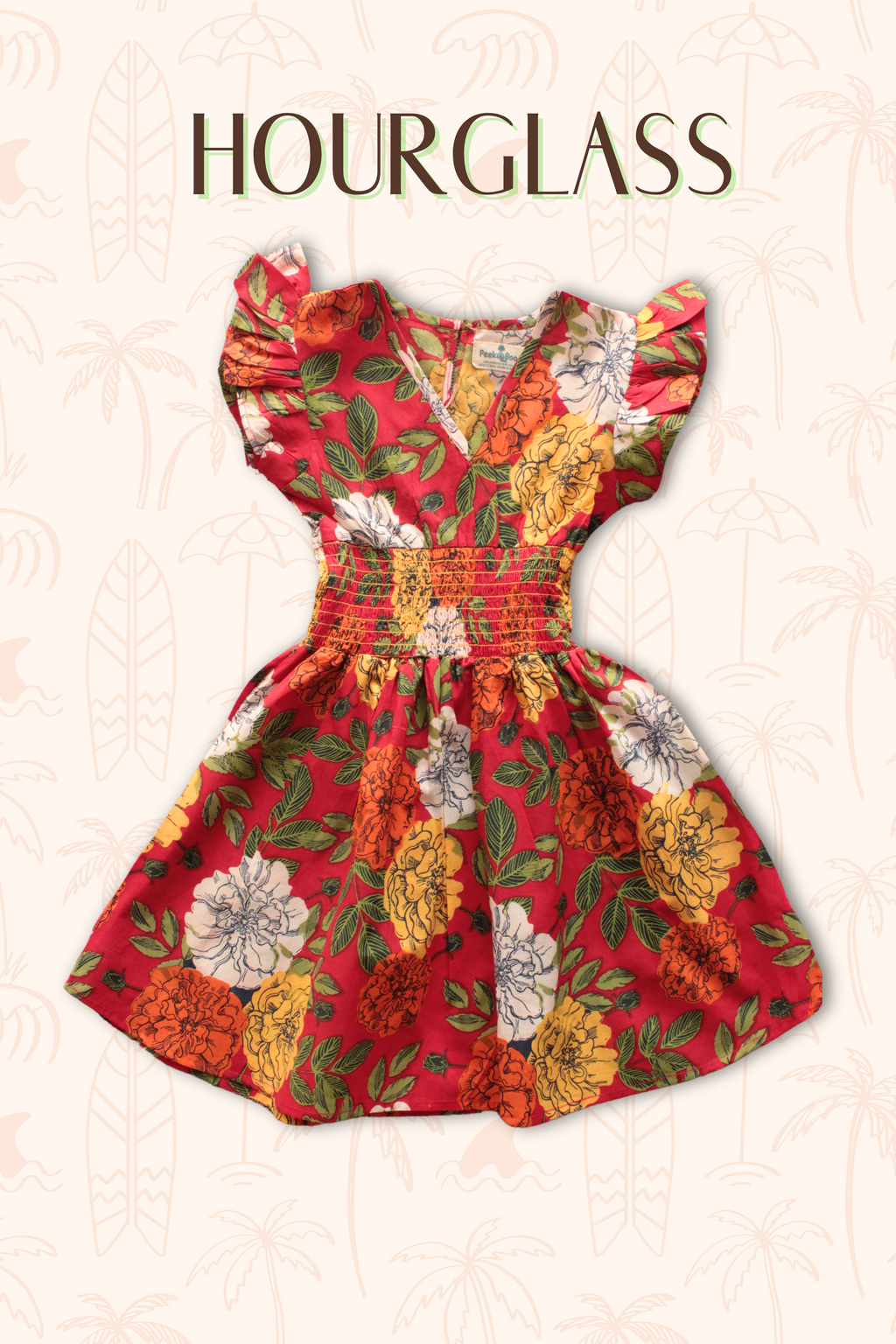 Girls red hourglass cotton smocked waistline dress