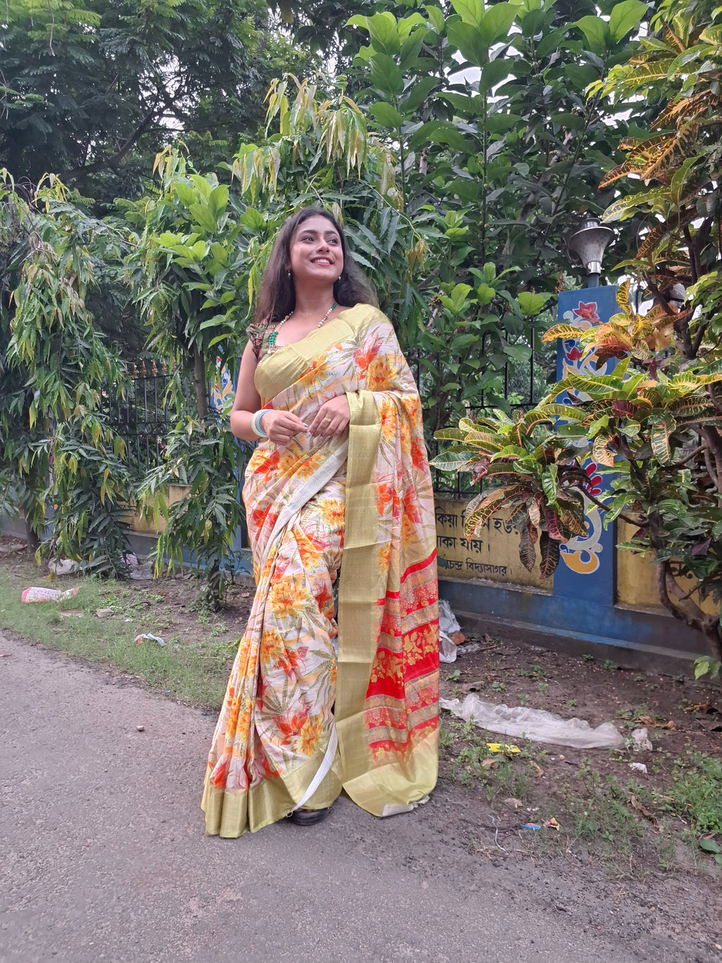 Vibrant Yellow Green silk saree