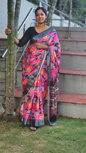 Dark Grey Dola Silk Digitally Printed Saree Weaved With Attractive Lace Comes With Tassels | TRENDBUY