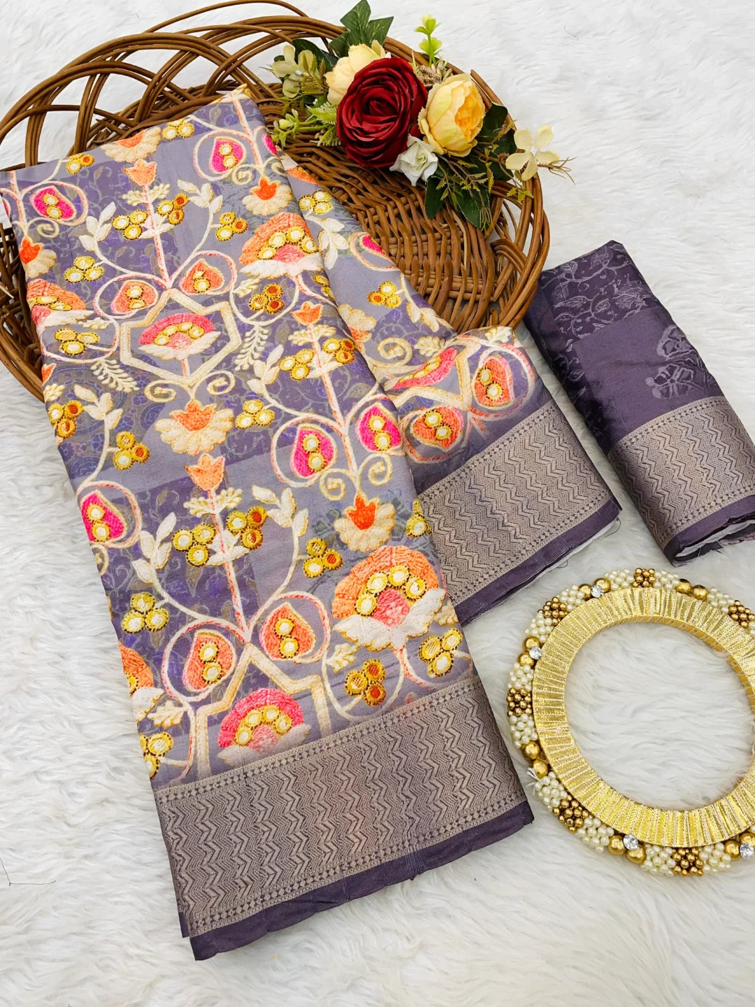 Light Purple Colour Silk Saree
