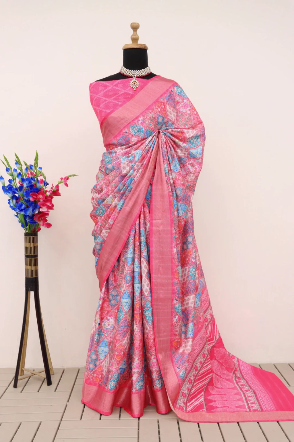 Premium Purple Pure Dola Silk Saree with Digital Banarasi Motifs